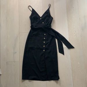 Black Lined Midi Dress w/ Side Slit